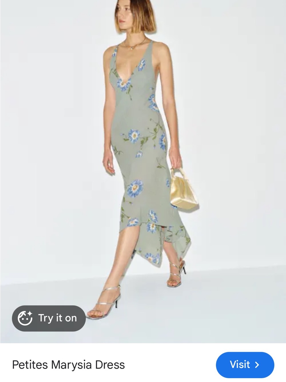 Petites Marysia Floral Slip Dress - Sage with Blue Flowers